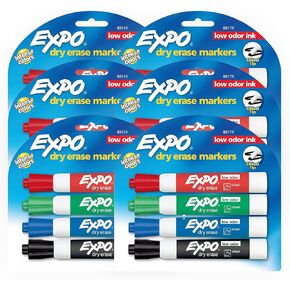EXPO Low Odor Dry Erase Markers, Chisel Tip, Assorted Colors, 6 Packs of 4 (24 Count)