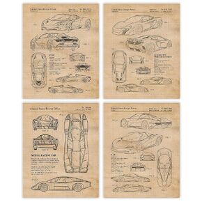 Vintage McLaren Auto Patent Prints, 4 (8x10) Unframed Photos, Wall Art Decor Gifts Under 20 for Home Office Machine Garage Shop School College Student Teacher Coach F1 Team Car Racing Championship Fan
