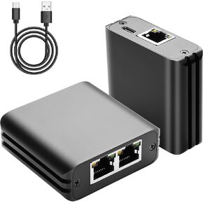 GINTOOYUN RJ45 Ethernet Splitter 1 to 2 Out 1000Mbps High Speed Gigabit Switch Network Splitter Internet Distributor with USB Power Cable for Cat5/5e/6/7/8 Cables (2 Computers at The Same Time)
