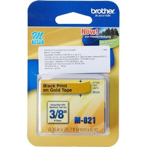Brother M-821 3/8in X 26ft Black/ Gold Nonlaminated for Pt-65 85 100 110