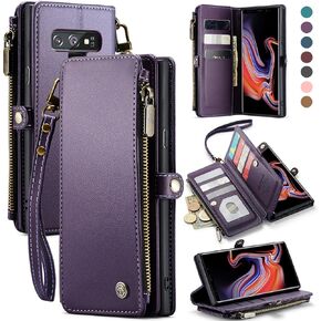 Defencase Compatible with Galaxy Note 9 Case Wallet with RFID Blocking Card Holder for Women Men, PU Leather Magnetic Snap Flip Zipper Strap Phone Case Fit for Samsung Galaxy Note 9, Black