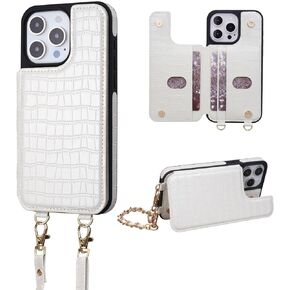 Case for iPhone 15 Pro Max Wristlet Wallet Case with Back Flip Card Holder, RFID Blocking Protection, Magnetic Clasps, PU Leather Crossbody Straps Kickstand Cover for Women - 6.7" (Black)