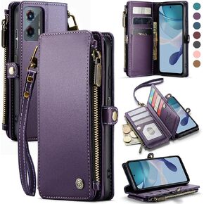 Defencase Compatible with Moto G 5G 2023 Case, RFID Blocking Wallet Case Compatible for Motorola Moto G 5G 2023 Fashion PU Leather Flip Wrist Strap Zipper Card Holder Phone Case for Women Men, Black