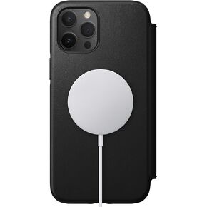 Nomad Rugged Folio Wallet Phone Case for iPhone 12 Pro Max - MagSafe Compatible, 10ft. Drop Protection, Horween Leather - Black