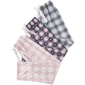 Floerns Women's 3 Pcs Plaid Print Drawstring Waist Pajama Pants Sleepwear