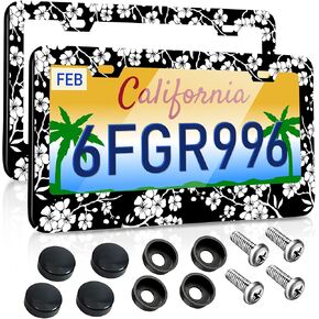 License Plate Frames 2 Pack for Women Car Plate Holder Cover Cute Daisy Flower Blossom Colorful Metal Tag Frame Stainless Steel Car Front Rear Plate Decor