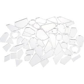 MECCANIXITY 50pcs Mix Shapes Sew on Mirror Piece Flat Back DIY Acrylic Mirrored Rhinestones Mirror Beads for Evening Dresses Cloth Garment Silver