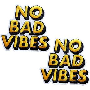 Embroidered Phrase Patch, 2PCS Letters Quotes No Bad Vibes Iron On Patch, DIY Accessories Decorative Repair Patch for Clothes Jacket Jeans Backpacks (Good Vibes)