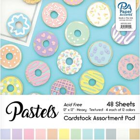 PA Paper Accents Cardstock Pack 12" x 12" Variety Pack, Pastel Assortment, heavyweight colored cardstock paper for card making, scrapbooking, printing, quilling and crafts, 48 pieces
