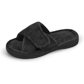 Panda Bros Women's Adjustable Slippers, Diabetic Slippers for Women Memory Foam, Open Toe Swollen Feet Slippers Bedroom House Indoor Outdoor Shoes with Rubber Sole