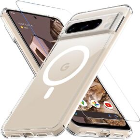 ottpluscase for Google Pixel 8 Pro Case for 𝐌𝐚𝐠𝐬𝐚𝐟𝐞 with Tempered Glass Screen Protector, [Shockproof Military-Grade Protection], Magnetic Translucent Matte Back Slim Phone Cover, 6.7", Black