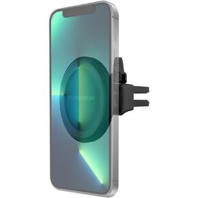PureGear MagSafe Compatible Qi-Certified Fast Magnetic Wireless Round Car Charger for iPhone 15, 15 Pro, 14, 14 Plus, 14 Pro Max, 13, 12, Qualcomm Car Charger, Charging Cable, AirVentClip+Dash Mount