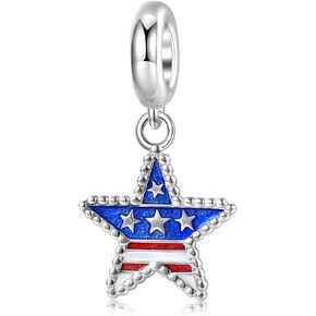 American Flag Star Butterfly Dangle Charms Compatible for Pandora Bracelets Necklaces in 925 Sterling Silver,Mother's Day Birthday Christmas Gifts