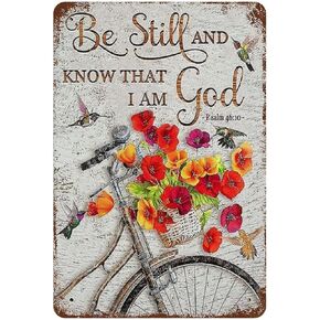 Graman Anique Metal Tin Sign Be Still and Know That I Am God Christian Art Bible Verse Wall Art Psalm Wall Plaque Poster Cafe Bar Pub Beer Club Wall Home Decor 8x5.5 Inch