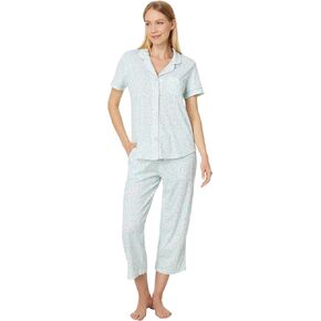 Karen Neuburger Women's Short Sleeve Girlfriend Capri Pj Set with Lace Detail