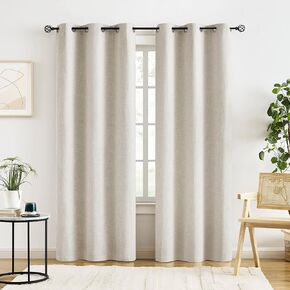 ZJDECOR Linen Blackout Curtains 84 Inches Long with Full Blackout Microfiber Liner,Beige Grommet Textured Panels,Energy Efficient Drapes,Noise Reducing Window Treatment for Bedroom,40" Wx84 Lx2