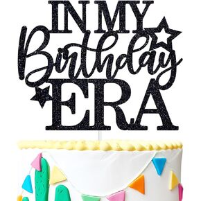 غلاف كعكة In My Birday Era، ديكور حفلات الذكرى السنوية/It's My Time/Bday، مضحك 16/18/21/30/40/50 لوازم تزيين حفلات أعياد الميلاد للأولاد والبنات، أسود لامع