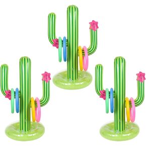 3 Pack Inflatable Cactus Ring Toss Game Sets,Cactus Pool Game Toys Target Toss Floating Swimming Summer Game Toys for Mexican Fiesta Party Accessories Hawaiian Pool Beach Party Decoration Supplies