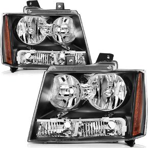 cciyu Headlight Assembly For Chevy Avalanche 2007-2013,For Suburban 1500 2007-2014,For Suburban 2500 2007-2013 Black Housing Amber Reflector Clear Lens Headlamps