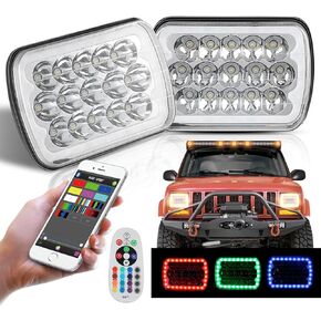 SUNPIE Headlight Assembly Compatible with Jeep Cherokee XJ Wrangler YJ Ford Chevy GMC Toyota Nissan Dodge, 5X7/7X6 Headlight w/RGB Halo DOT Approved w/High Low Beam&Waterproof Headlights