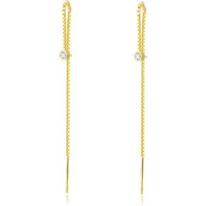CZ Threader Earrings | Dangle Zirconia Minimalist Earrings | Unique Short Chain Earrings