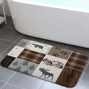 Rustic Cabin Bath Rug, Farmhouse Country Antique Bear Moose Forest Vintage Wood Decor Non Slip Bath Mats,Hunting Camping Bath Rug Sets for Bathroom Bedroom Kitchen Outdoor Indoor 17x29 Inch