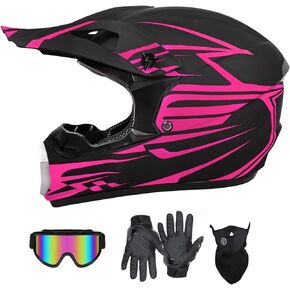 Youth Adult Motocross Dirt Bike Helmet DOT Approved ATV Motorcycle Full Face Helmet Kids Four-Wheeler Offroad Street MX Helmet with Gloves,Goggles,Face Shield 4-Piece Set (Green, Small)