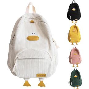 Duck Cute Backpack, Large Capacity Cute Funny Aesthetic Kawaii Corduroy Mochila (Yellow)