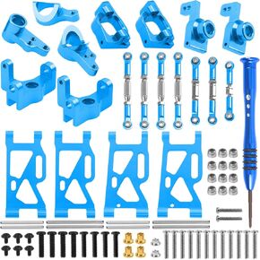 ShareGoo Aluminum Front Rear Swing Arm & Steering Knuckle Kit & Tie Rod Steering Servo Link Compatible with WLtoys 144010 144001 144002 1/14 RC Car (Blue)