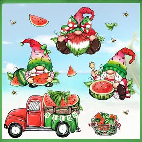 Mfault Summer Gnome Window Clings 9 Sheets, Tropical Tiki Flamingo Parrot Birds Palm Tree Stickers Decal Decorations, Hawaii Surfboard Hibiscus Flower Seasonal Home Kitchen Decor