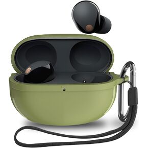 Compatible with Earbuds Sony WF-1000XM5 (2023) Case Cover Front LED Visible Full-Body TPU Military Hard Shell Protective Cover Case Skin with Keychain and Lanyard (Black)