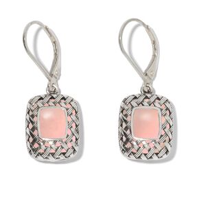 Bottled Up Designs Handmade Vintage Pink Quilted Square Lever Back Earrings, Recycled Antique Depression Glass, Sterling Silver, Eco Friendly, Made in USA, Birthday Gifts, Mothers Day, Women