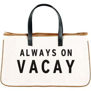 Simple Canvas Beach Tote Bag For Women, Large Purse For Travel (Always On Vacay)