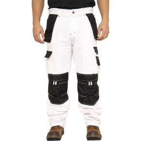 SSS White Pants for Men Construction Decorators Painters Pants Relaxed Fit Double Knee Work Utility Trousers Durable