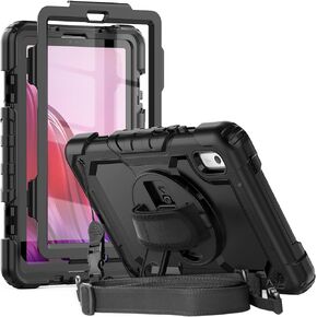 Herize Case for Lenovo Tab M9 TB-310FU 2023 Released with Pen Holder Screen Protector | Three Layer Shockproof Defender Protective Cover W/Stand Hand Strap for Lenovo 9.0 Inch Tab M9 | Black