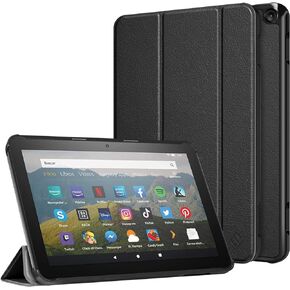 حافظة Fintie رفيعة لجهاز Kindle Fire HD 8 & Fire HD 8 Plus Tablet (إصدار الجيل الثاني عشر 2022 والجيل العاشر 2020) - غطاء حامل نحيف خفيف الوزن للغاية مع تنبيه/غفو تلقائي، أسود