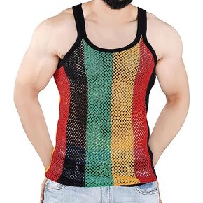 100% Cotton String Vest Mesh Fishnet Fitted Striped Black White Gold Royal Blue Colours