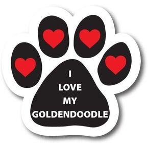 Magnet Me Up I Love My Goldendoodle Pawprint Magnet Decal, 5 Inch, Heavy Duty Automotive Magnet for Car Truck SUV
