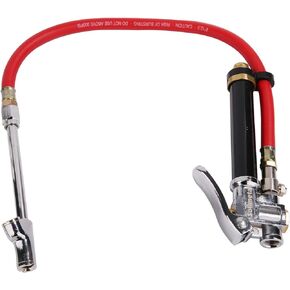 Solimeta Bayonet Style Inflator Gauge, Bayonet Inflator Gauge Kit, Straight-On Dual Foot Chuck, 20" Red Hos, Range 10-140psi/kpa