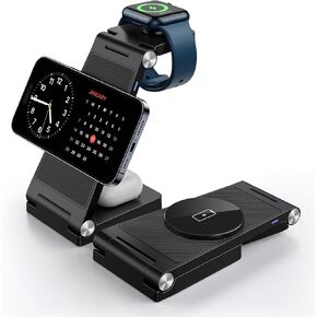 2024 Version 3 in 1 Wireless Fast Charging Station for iPhone Apple Watch Air Pods, Foldable Charger Stand Dock Multiple Devices for 15/14/13/12, iWatch Ultra/SE/9/8/7/6/5/4/3/2, Air Pods 3 2 Pro