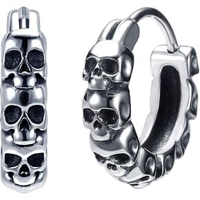 Gothic Skull Hoop Earrings for Men Surgical Steel Mens Huggie Earrings Punk Black Helix Piercing Jewelry for Women