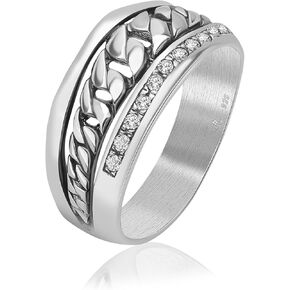 حلقة سلسلة من الفضة الإسترلينية 925 مع 0.03 TCW زركونيا مكعبة مستديرة بيضاء، لا تسبب الحساسية، خالية من النيكل والرصاص، مجموعة مصممة يدويًا حرفية، مجوهرات للنساء، هدية لها - مقاس 9 in Kuwait