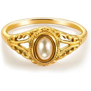 Pearl Retro Rings for Women, Victorian Pearl Ring, Fresh Water Pearl Gold Ring, 18K Gold Plated Dainty Statement Ring, Minimalist Pearl Ring for Women