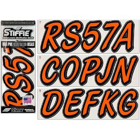Stiffie Whipline Solid Electric Orange/Black 3" Alpha-Numeric Registration Identification Numbers Stickers Decals for Boats & Personal Watercraft