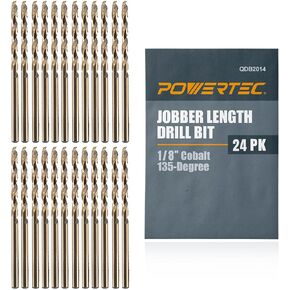 POWERTEC 1/8 Inch Cobalt Drill Bits, 24 PK M35 HSS Cobalt Jobber Length Twist Drill Bits w/ 135° Tip, Drill Bits for Drilling Wood, Metal, Stainless Steel, Nickel Alloy, Cast Iron&Plastic (QDB2014-P2)