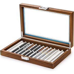 Yesland Black Walnut Wood Pen Display Box, 12 Slot Fountain Pen Organizer Box with Clear Glass Window, Luxury Pen Collection Case for Shop, Home