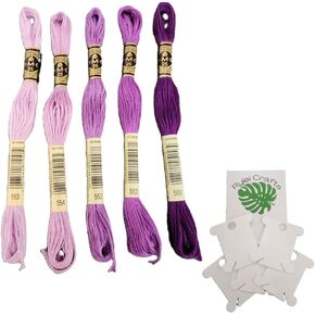 DMC Embroidery Floss Bundle, Purple Ombre Colors, 5 Skeins, Bundled with Rylei Crafts Plastic Bobbins Thread for Sewing Crafts and Cross Stitch
