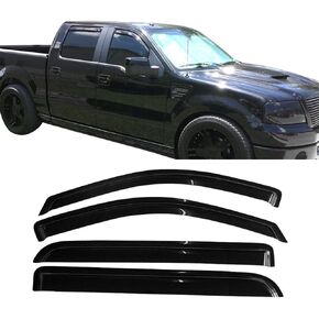 Window Visor Compatible with 2004-2008 Ford F150 Supercrew Cab, 2006-2008 Lincoln Mark LT, Acrylic Black Slim Style Sun Rain Guards Cover by IKON MOTORSPORTS, 2005 2006 2007