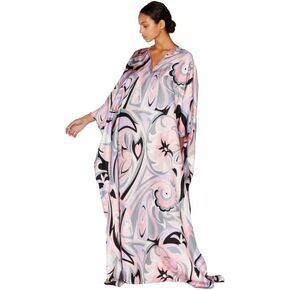 Designer Printed Satin Silk Casual Wear Kaftan for Women,Boat Neck Silk Caftan Dress, Kaftan for Woman,Maxi Long Dress, Gift for Kaftan(Pink & Black)