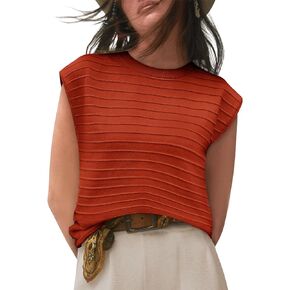 Women's Summer Sweater Vest Short Sleeve Casual Ribbed Pullover Tank Tops 2024 Summer Clothes Red 2XL